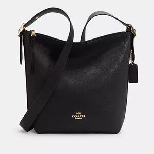 Coach Black Pebbled Leather Shoulder Bag with Gold Accents